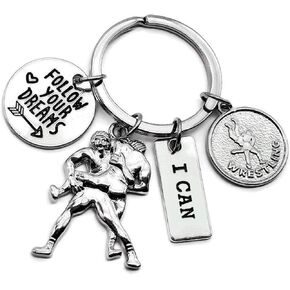 Wrestling Keychain, Wrestler Keychain, Wrestling Coach Keychain, Wrestling Mom Keychain, Wrestling Charm Keychain, I Can, Follow Your Dreams, Wrestling Gift, Gift for Wrestler, Wrestling Key Ring in Kuwait