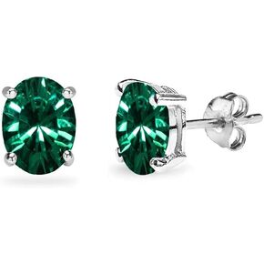 Sterling Silver 6x4mm Oval-Cut Solitaire Stud Earrings Made with European Crystals