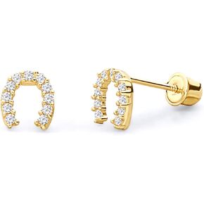 14k Yellow Gold Horse Shoe Stud Earrings with Screw Back