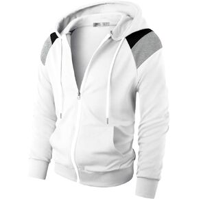 Ohoo Mens Slim Fit Raglan Zip Up Hoodie Lightweight Long Sleeve Full-Zip Color Block Hooded Sweatshirt