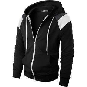 Ohoo Mens Slim Fit Raglan Zip Up Hoodie Lightweight Long Sleeve Full-Zip Color Block Hooded Sweatshirt