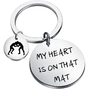 Wrestling Lover Gift My Heart Is On That Mat Keychain Workout Jewelry Gift Wrestling Mom Gift