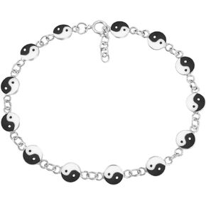 AeraVida Trendy Chain Linked Yin Yang Charms Balance of Life .925 Sterling Silver Bracelet | Elegant Sterling Silver Bangle Bracelet | Jewelry Gifts for Women