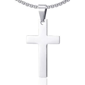 Fashion Titanium Steel Prayer Cross Pendant Necklace,24" Box Chain
