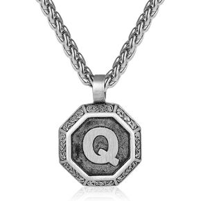Zocomi Initial A-Z Necklace for Men Boys, Stainless Steel Vintage Octagon Embossing Letter Pendant Chain, 20+2 Inch Jewelry Gifts
