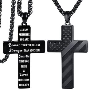 قلادة صليب سوداء للأولاد، قلادة صليب للرجال، هدية مسيحية لعيد الأب/عيد الميلاد/المعمودية للأب والابن والزوج مع بطاقة ذات معنى وصندوق هدايا in Kuwait