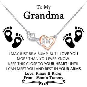 WSNANG New Grandma Gift Infinity Heart Pendant Necklace Message Card Jewelry Gifts for Expectant Grandmother