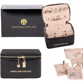 Angelina's Palace Snakeskin Pattern Jewelry Organizer Case Bridesmaid Gifts Travel Bag Vegan Leather Box for Necklace Earring Bracelet Ring(Black) in Kuwait