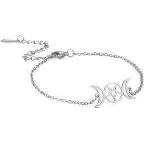EUEAVAN Triple Moon Goddess Pentagram Star Bracelet Amulet Pentagram Religion Bangle Stainless Steel Jewelry Symbol Witchcraft Gifts For Women Girls