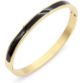 Lavencious 6 mm Width Stainless Steel Bangle with Enamel Oval Shape Gold Plated Polished Finish 7 Inches Bracelet for Women