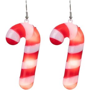 Christmas Candy Cane LED Lights Drop Dangle Earrings Acrylic Candy Light Up Dangling Glowing in The Dark Huggie Hook Hoops Statement Earring Cute Xmas Festive Holiday Party Accessories Jewelry Gifts for Women Teen Girls