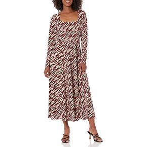 Anne Klein Women's Printed Square Neck Tie Waist Midi Dress