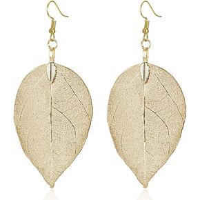 Filigree Leaf Earrings Natural Real Lightweight Genuine Drop Dangle Gold Silver Rose Gold Metal Plated Long Leaves Earrings for Women Girls Jewelry Gifts