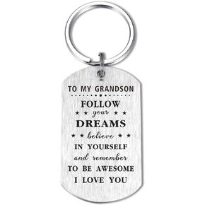 Grandson Gifts Grandson Keychain - Follow Your Dreams, Grandson Remember to Be Awesome Graduation Gifts, Grandson Stocking Stuffers Gifts for Christmas Birthday