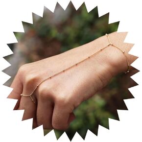 Boho Satellite Finger Ring Bracelets Gold Bead Bracelet Vintage Wrist Bracelet Minimalist Round Ball Hand Chain Bracelet for Women and Girls