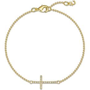 18K Gold Plated Cross Bracelet Dainty Bracelets for Women Adjustable Cubic Zirconia Bracelet Christian Gifts for Women