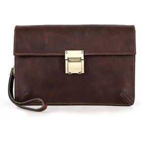 Contacts Mens Leather Clutch Bag, Code Lock Anti Theft Wrist Wallet for Men Leather Clutch Purse Travel Card Phone Checkbook Organizer
