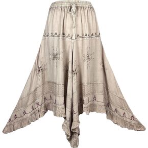 Agan Traders Women's Casual Elegant Flowy Handkerchief Hemline Midi Long Gypsy Embroidered Ruffle Skirt Maxi Plus Size 2X 3X