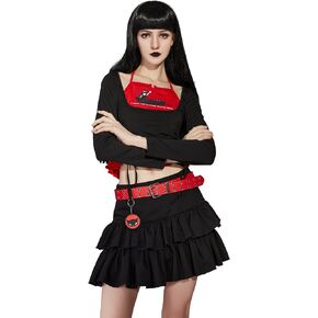 Emily the Strange Women's Mini Skirt High Waist Y2K Casual Double Layered Skirt Mini Skirt