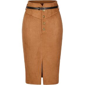 Allegra K Faux Suede Skirt for Women's High Rise Button Front A-line Slit Skirt