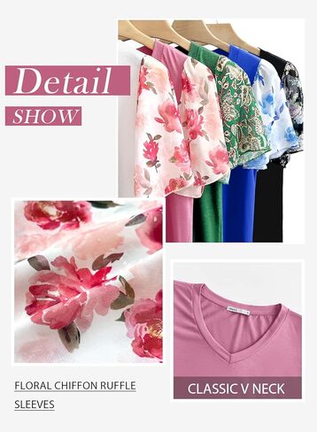 MIHOLL إمرأة الخامس الرقبة كشكش كم تي شيرت 2023 الصيف بلايز عادية قصيرة الأكمام بلوزة شيفون قمصان in Kuwait