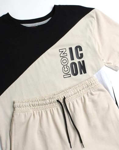 طقم سراويل للأولاد من Quad Seven - قطعتان من تي شيرت بأكمام قصيرة وبنطال رياضي French Terry Cargo مع جيوب (8-18) in Kuwait