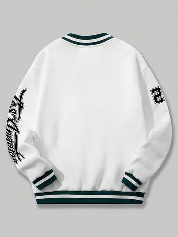 كنزات رجالي من COZYEASE مطبوع عليها حروف جرافيك مخططة ورقبة على شكل حرف V وأكمام طويلة بلوفر سويت شيرت بريبي in Kuwait