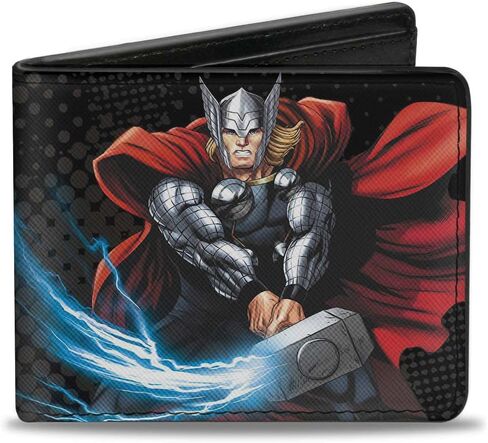 Buckle-Down Men's PU Bifold Wallet-Avengers Action Poses/Thor A Logo Black/Red, Multicolor, 4.0" x 3.5" in Saudi Arabia
