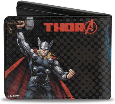 Buckle-Down Men's PU Bifold Wallet-Avengers Action Poses/Thor A Logo Black/Red, Multicolor, 4.0" x 3.5" in Saudi Arabia