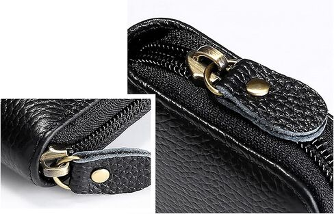 Card Holder Wallet, Zipper Coin Purse Accordion Wallet, Genuine Cow Leather Card Case, Black Small Wallet Business Card Holder for Men or Women in Kuwait