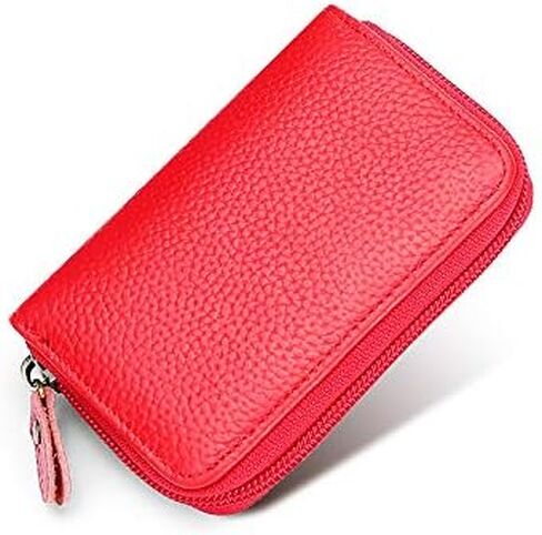 Card Holder Wallet, Zipper Coin Purse Accordion Wallet, Genuine Cow Leather Card Case, Black Small Wallet Business Card Holder for Men or Women in Kuwait