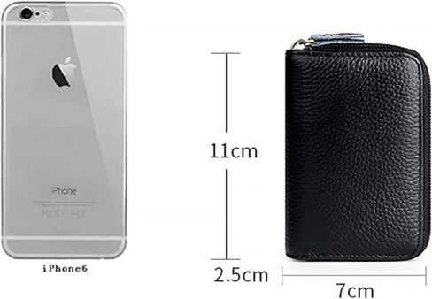 Card Holder Wallet, Zipper Coin Purse Accordion Wallet, Genuine Cow Leather Card Case, Black Small Wallet Business Card Holder for Men or Women in Kuwait