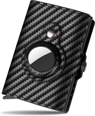 Airtag Wallet for Men,Popup Wallet with Air Tag Holder,RFID Blocking Smart Wallet with Money Clip,Anti-Dispersion Buckle Carbon Fiber Slim Card Wallet Gift for Men in Saudi Arabia