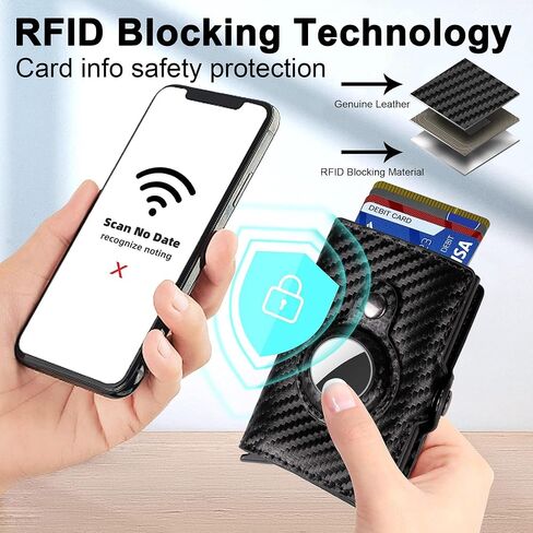Airtag Wallet for Men,Popup Wallet with Air Tag Holder,RFID Blocking Smart Wallet with Money Clip,Anti-Dispersion Buckle Carbon Fiber Slim Card Wallet Gift for Men in Saudi Arabia