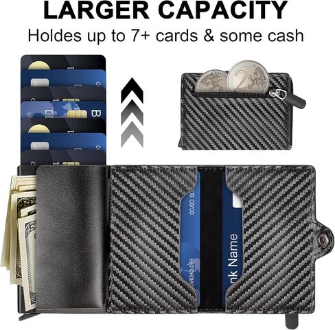 Airtag Wallet for Men,Popup Wallet with Air Tag Holder,RFID Blocking Smart Wallet with Money Clip,Anti-Dispersion Buckle Carbon Fiber Slim Card Wallet Gift for Men in Saudi Arabia