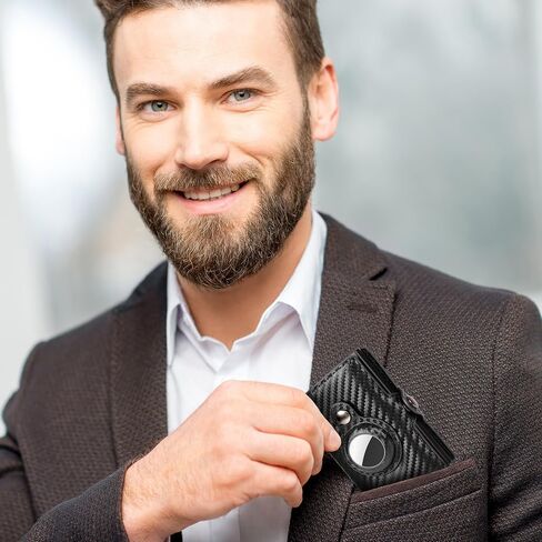 Airtag Wallet for Men,Popup Wallet with Air Tag Holder,RFID Blocking Smart Wallet with Money Clip,Anti-Dispersion Buckle Carbon Fiber Slim Card Wallet Gift for Men in Saudi Arabia
