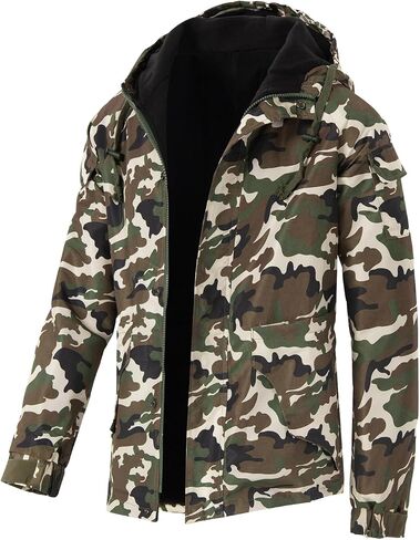 Men's Ski Jackets Windproof Hiking Snowboard Camouflage Thin Hooded Zipper Jacket Water Repellent Snowsuit in Saudi Arabia