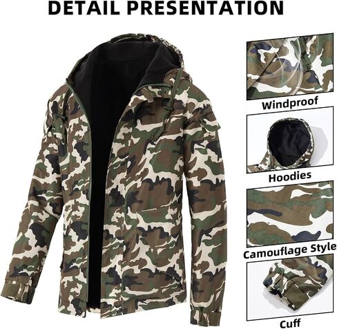 Men's Ski Jackets Windproof Hiking Snowboard Camouflage Thin Hooded Zipper Jacket Water Repellent Snowsuit in Saudi Arabia
