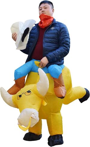 JYZCOS Inflatable Bull Rider Costume Blow Up Halloween Ride on Cowboy Fancy Dress in Kuwait