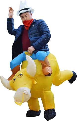 JYZCOS Inflatable Bull Rider Costume Blow Up Halloween Ride on Cowboy Fancy Dress in Kuwait