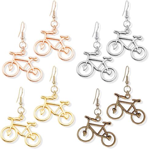 DAMLENG 4 Pairs Unique Handmade Lightweight Vintage Silver Gold Bicycle Dangle Drop Hook Earrings Sets for Women Girls Statement Jewelry Gifts in Saudi Arabia
