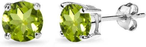 Peridot Earrings for Women Sterling Silver Round-Cut Solitaire Stud Gemstone Birthstone Earring for Women Girls in Saudi Arabia