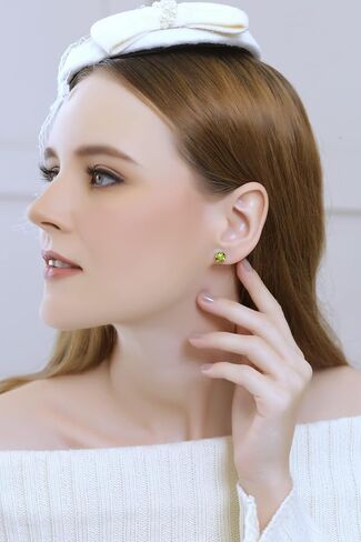 Peridot Earrings for Women Sterling Silver Round-Cut Solitaire Stud Gemstone Birthstone Earring for Women Girls in Saudi Arabia