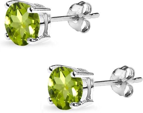 Peridot Earrings for Women Sterling Silver Round-Cut Solitaire Stud Gemstone Birthstone Earring for Women Girls in Saudi Arabia