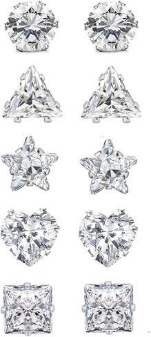 YCL&TXL 5 أزواج من الأقراط الفولاذ المقاوم للصدأ غير المثقوبة أشكال مختلفة مكعب زركونيا مجموعة أقراط مغناطيسية للنساء والرجال 6 مم (فضي) in Kuwait