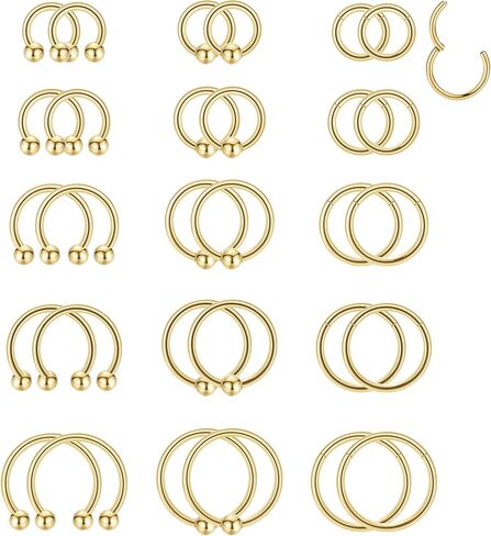 vegolita 30pcs 16g 18g الفولاذ المقاوم للصدأ الغضروف هوب الأقراط للنساء الرجال اللولب الزنمة Daith محارة هوب يتوقف الفرس الجزء الأنف خواتم الأسير حبة حلقة حدوة الحصان الحاجز الشفاه الدائري in Kuwait