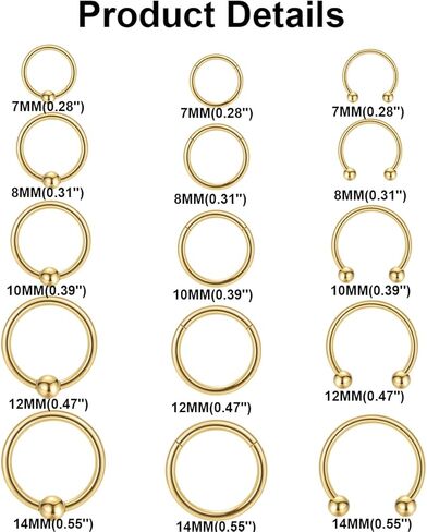 vegolita 30pcs 16g 18g الفولاذ المقاوم للصدأ الغضروف هوب الأقراط للنساء الرجال اللولب الزنمة Daith محارة هوب يتوقف الفرس الجزء الأنف خواتم الأسير حبة حلقة حدوة الحصان الحاجز الشفاه الدائري in Kuwait