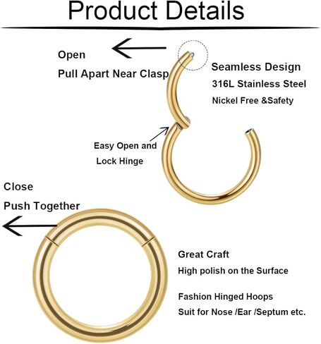 vegolita 30pcs 16g 18g الفولاذ المقاوم للصدأ الغضروف هوب الأقراط للنساء الرجال اللولب الزنمة Daith محارة هوب يتوقف الفرس الجزء الأنف خواتم الأسير حبة حلقة حدوة الحصان الحاجز الشفاه الدائري in Kuwait