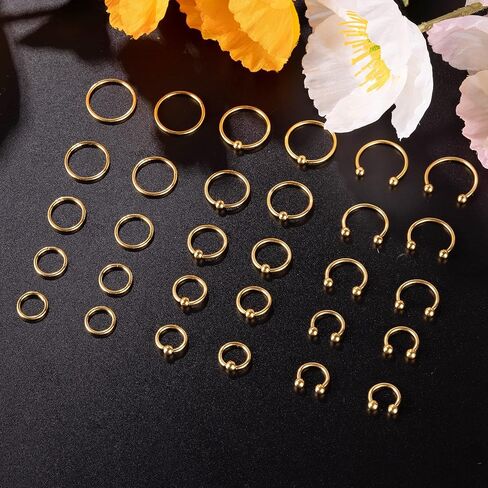 vegolita 30pcs 16g 18g الفولاذ المقاوم للصدأ الغضروف هوب الأقراط للنساء الرجال اللولب الزنمة Daith محارة هوب يتوقف الفرس الجزء الأنف خواتم الأسير حبة حلقة حدوة الحصان الحاجز الشفاه الدائري in Kuwait