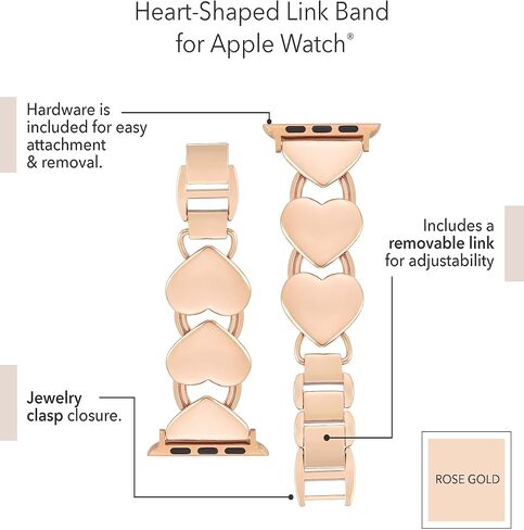 Anne Klein Heart Link Chain Bracelet for Apple Watch Secure, Adjustable, Apple Watch Band Replacement, Fits Most Wrists in Saudi Arabia